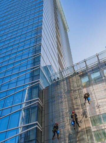 building, window, window cleaner, facade, skyscraper, glass, people, people, people, people, people, people